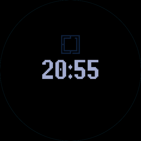 The watch face in always-on mode: a dim clock on pure black, with the arcs hidden.